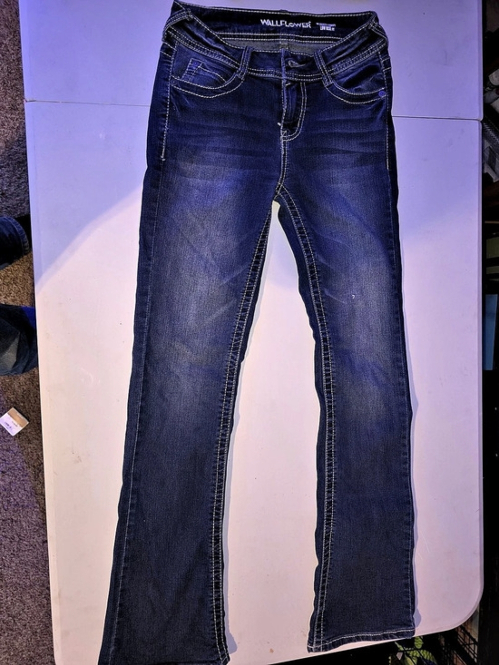 WallFlower The Feisty Curvy Low Rise Slim Flare Jeans Blue Waist 0